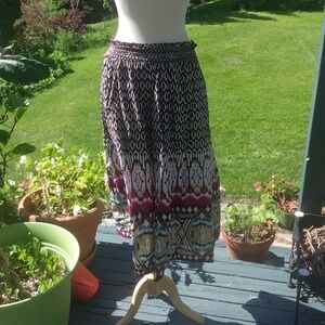Boho Ikat bordered Print fully lined elasticized waist cotton maxi skirt size 2X